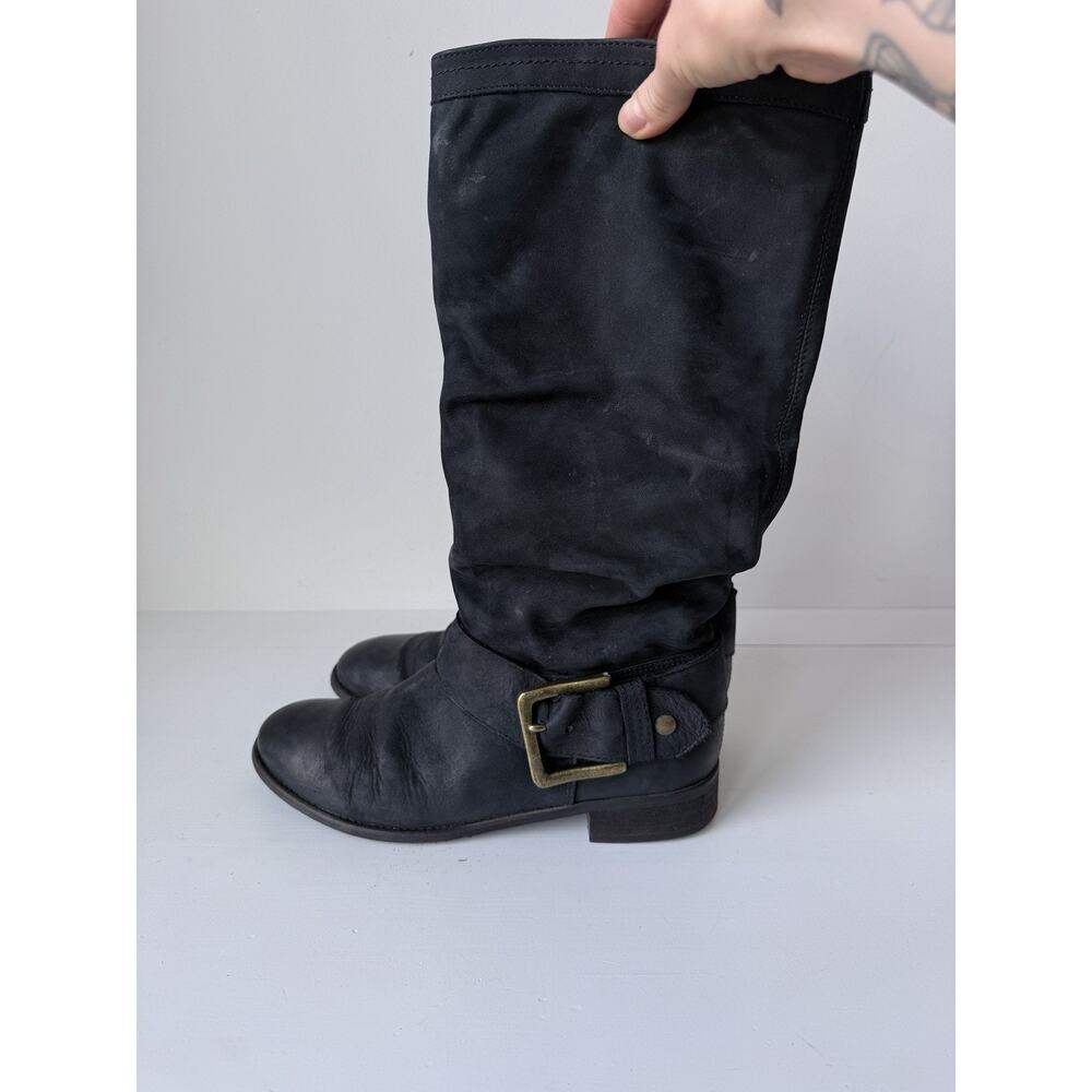 STEVE MADDEN Women Black Nubuck Leather Moto Biker Boots size 9